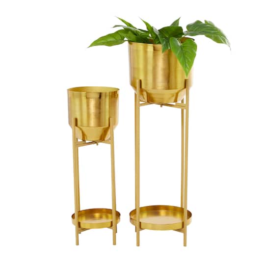 Gold Metal Planter with Removable Stand Set